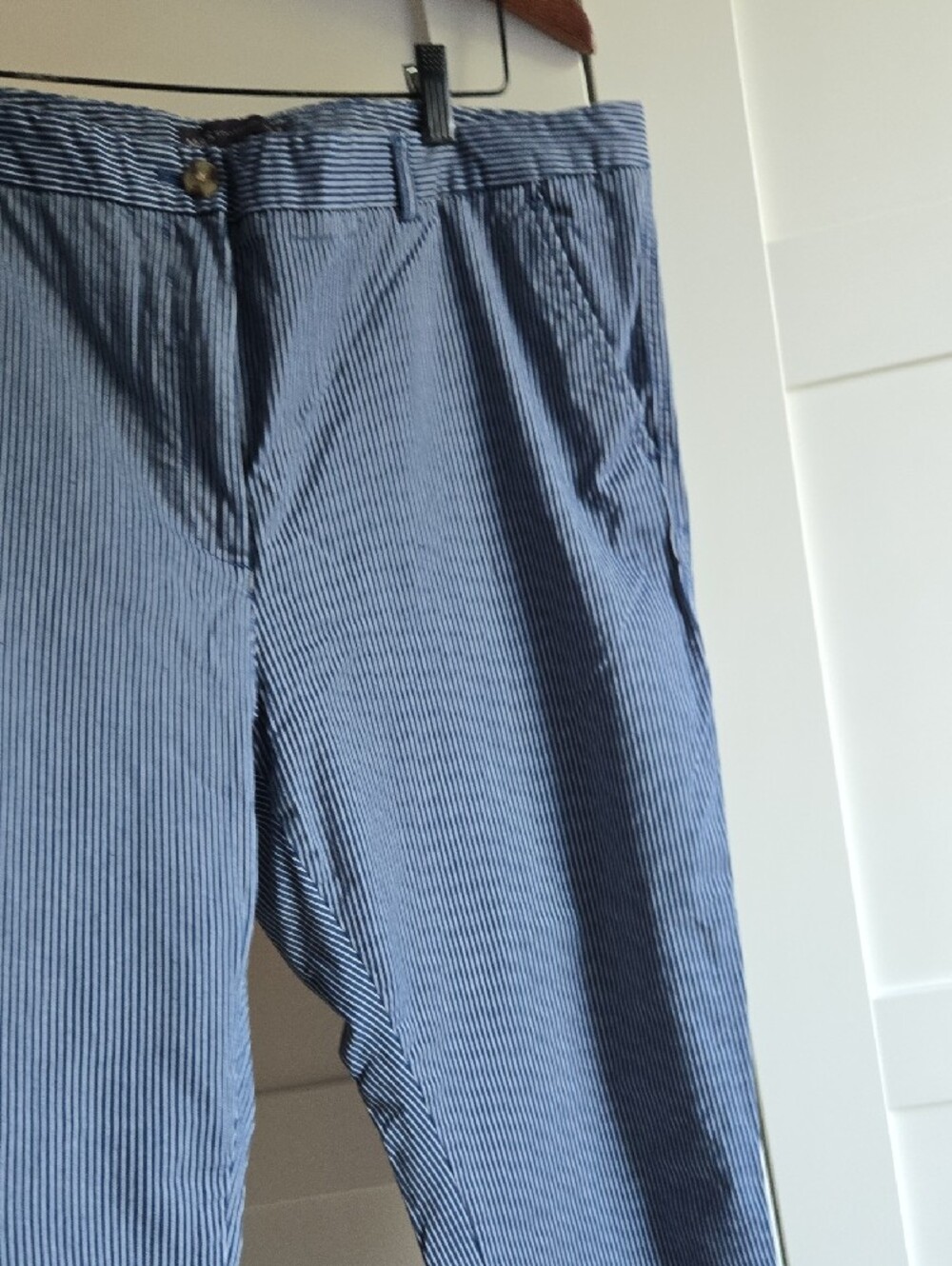 M&S Navy Pinstripe Cotton Chinos Size 14 Stretch Ankle Pants EUC - Picture 11 of 12